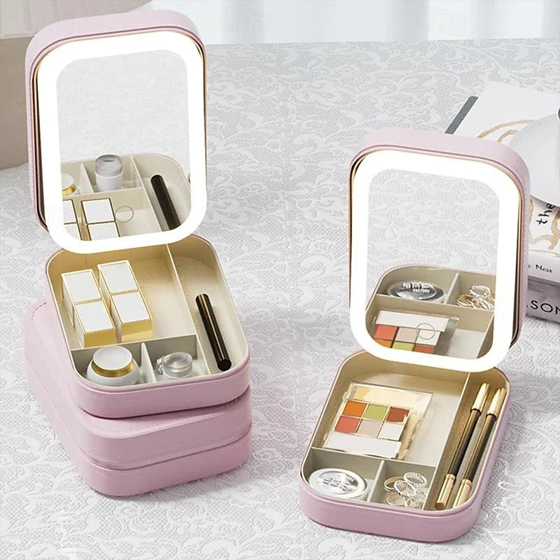 LED Mirror Mini Makeup Box Organiser